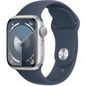 Resim Apple Watch Series 9 Gps 41mm Gümüş Alüminyum Kasa Ve Storm Mavi Sport Band M/L Apple