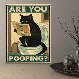 Resim 1 adet Tuvalette Gazete Okuyan Kaprisli Siyah Kedi Tuval Poster - "Kaka Yapıyor musun?" Mizahi Alıntı, Çerçevesiz Duvar Sanatı Ev & Banyo Dekoru için, Tatiller & Yeni Ev Hediyesi için İdeal, Kedi Banyo Dekoru 