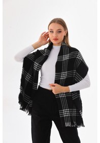 Resim Kadın Yumuşak Dokulu Ekose Atkı Siyah Beyaz Siyah 