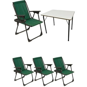 Resim Natura 4 Adet Kamp Sandalyesi Oval Bardaklık Yeşil + MDF Masa Yeşil 