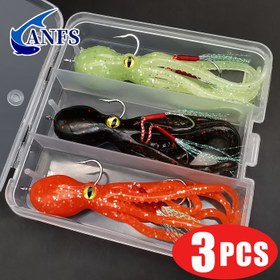Resim Ağır Kurşun Jigli ile 3-Lü Yumuşak Ahtapot Balık Tutma Takımları, TPE Malzemesi, Tuzlu Su Tatlı Su Swimbait, Somon, Bass, Alabalık için Sürükleme 