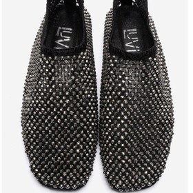 Resim Luvishoes Urela Siyah Örgü Taşlı Hakiki Deri Kadın Babet Ayakkabı 