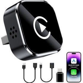 Resim Maiyame 2025 Yeni Sürüm Kablosuz Araç Bağlantı Kutusu - Carplay Ve Android Auto 2 1 Desteği, Siyah Beyaz Cam, Otomatik Yeniden Bağlanma, Ultra Kompakt Tasarım 