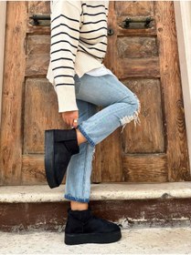 Resim Atelierby DS SİYAH RENK KALIN TABANLI TÜYLÜ BİLEK BOY BOT 