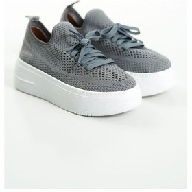 Resim Mubiano H- 101-gr Triko Örme Kumaş Oval Burunlu Bağcık Detay Kadın Gri Yüksek Taban Babet & Loafer Ayakkabı Gri 