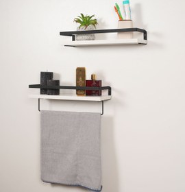 Resim Mudesa Banyo Rafı Ahşap Metal Banyo Havluluk 2 Raflı Duvara Monte Sabunluk 