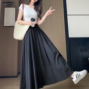 Resim Yaz ve bahar için kadın giyiminde rahat lastikli yüksek bel geniş paça düz renk pantolonlar 