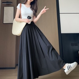 Resim Yaz ve bahar için kadın giyiminde rahat lastikli yüksek bel geniş paça düz renk pantolonlar 