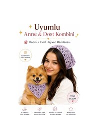 Resim Kadın & Köpek Kombin El Örgüsü Minik Dost Bandana Seti Ayarlanabilir Evcil Hayvan Sahip Kombini Bohem Tasarım Mor 
