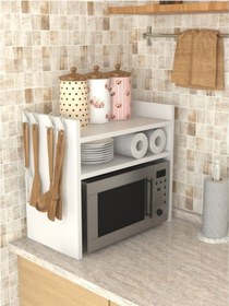 Resim Mutfak Tezgah Üstü Mikrodalga Fırın Rafı Dolap Düzenleyici Raf 