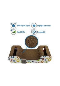 Resim Herniks Doğal Kedi Otlu ve Zilli Toplu Kedi Tırmalama Kartonu Hr2022C 44 CM 