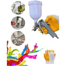 Resim Üstten Depolu Profesyonel Püskürtmeli Boya Sprey Tabancası Eldiven Hediyeli 