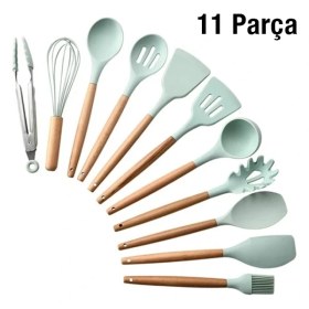 Resim Nuveden Ieg™ Ezere 11 Parça Silikon Uçlu Ahşap Saplı Mutfak Seti ve Saklama KUTUSU-(5775) 