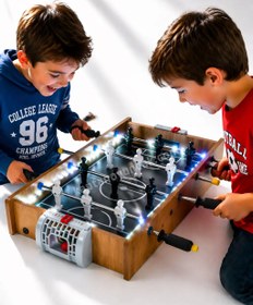 Resim Led Işıklı Ahşap Masaüstü Futbol Maçı Langırt Oyun Seti 