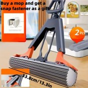 Resim 4-Lü 2024 Güncellenmiş Sünger Mop Seti, Manuel Sıkma Rulo Mop 2 Sünger Başlığı, Paslanmaz Çelik Sap, Tüm Amaçlı Oturma Odası, Yatak Odası, Banyo, Mutfak, İçerir Ani Kilit 