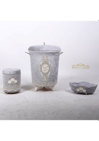 Resim Lisa Gri 3Lü Kadife Banyo Kirli Çamaşır Sepeti Seti Gri 