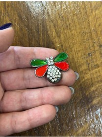 Resim Renkli Zirkon Taşlı Arı Broş Yaka İğnesi Giyim Türban Aksesuarı 3 x 2 CM Yeşil 