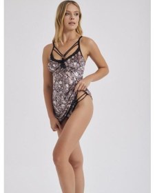 Resim Moonlight 307 Yılan Desenli Kadife Sırt Detaylı Kadın Gecelik Slip Takım Çok Renkli 