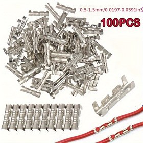 Resim 100 adet Hızlı Splice U-Şekilli Kablo Bağlantı Elemanları, Bakır Kontakt, Yalıtımsız, Soğuk Sıkma Bağlantısı, 0.3-1.5mm2 Kablo Boyutu, Gümüş 