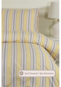 Resim Elart Scatt Nevresim Takımı Çift Kişilik Lastikli Çarşaf 200x220 Cm Ekru Ekru 