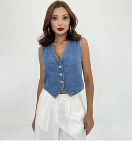 Resim Defymoda 6887 Kot Yelek-mavi Mavi 