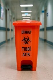 Resim Tıbbi Atık Kutusu 17 Lt Pedallı Çöp Kutusu Turuncu Renk 