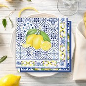Resim 20 Adet Limon Baskılı Tek Kullanımlık Peçeteler - Mavi & Sarı Porselen Tasarım, 16.51cm Kare - Partiler & Masa Dekoru İçin Mükemmel 