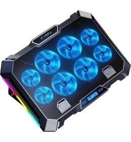 Resim Vortex 8x Turbo LED Fan - 10 Modlu Rgb - LCD Ekran - Ayarlabilir Fan Hızı - 7 Kademeli Stant - 2x USB - Metal Mesh Zemin Notebook Soğutucu 
