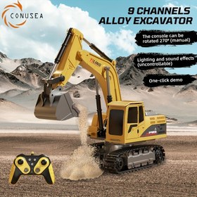Resim CONUSEA 9-Kanal Alaşımlı Uzaktan Kumandalı Ekskavatör Oyuncak Işıklar & Seslerle - Sarı & Siyah Elektrik Mühendislik Aracı, USB Şarj Edilebilir, Gerçekçi Ses Efektleri, Gençler İçin Mükemmel Doğum Günü veya Paskalya Hediyesi, Mühendislik Oyun Seti | Etkileyici Oyun Seti | Artiküle Kol Oyuncak, Oyuncaklar, CONUSEA 