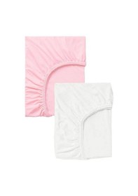 Resim 2 Adet 40x80 Cm Anne Yanı Lastikli Penye Kumaş Bebek Çarşafı-pembe-beyaz 
