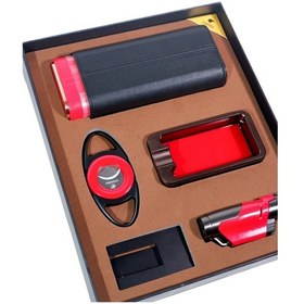 Resim Cohiba Çakmak Kesici Küllük Kılıf Sehpa Beşli Kırmızı - Siyah Puro Seti - Tr9095 