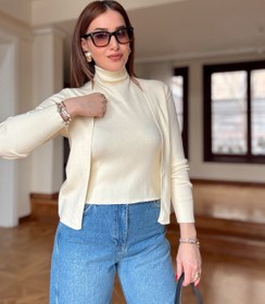 Resim Halter yaka tek parça ceket-KREM - STD 
