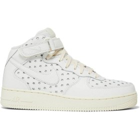 Resim Nike Air Force 1 AF1 Mid Leather Unisex Sneaker Hakiki Deri Bilekli Günlük Spor Ayakkabı Kırık Beyaz 