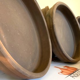 Resim AdenArt %100 Toprak Fırın Tepsisi Güveç 32 cm Yuvarlak Kahverengi Derinlik 5 cm 