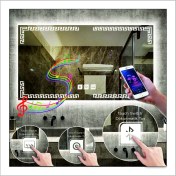 Resim Dnr-Mirror80x120 Cm Beyaz Ledli Tasarım Kumlamalı Dokunmatik Bluetoothlu Buğu Önleyicili Makyaj Banyo Aynası 