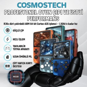 Resim Cosmostech R36S Retro El Konsolu – 3.5” 4K IPS Ekran, 20.000+ Oyun, 23 Emülatör, 64GB Hafıza Kartı, HDMI & Wi-Fi Destekli- Mavi 