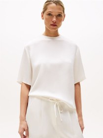 Resim Sateen C-neck Relaxed T-shırt Kadın Beyaz Bluz - Ww0ww45900 