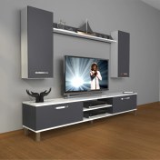 Resim Decoraktiv Eko 5d Mdf DVD Krom Ayaklı Tv Ünitesi Tv Sehpası Beyaz Antrasit 