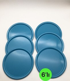 Resim 6'lı Turkuaz Yuvarlak Çay Ve Kahve Sunum Tepsisi 22cm 