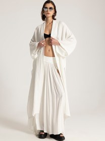 Resim Dantel Detaylı Uzun Kimono - Beyaz / Std 