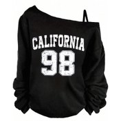 Resim Kadınlar için Kaliforniya 98 Grafik Sweatshirt - Asimetrik Yaka ile Rahat Uzun Kollu Pullover, Siyah Rahat Spor Stili, Sonbahar/Kış için Spor Sweatshirt | Asimetrik Yaka Üstü | Esnek Kumaş 