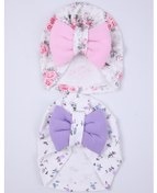 Resim Babyhola Kurdeleli Desenli Bebek Bone Şapka Bere 2'li Set 0-6 Ay Hediyelik 1758 001 