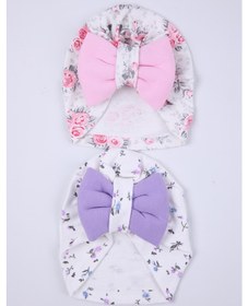 Resim Babyhola Kurdeleli Desenli Bebek Bone Şapka Bere 2'li Set 0-6 Ay Hediyelik 1758 001 