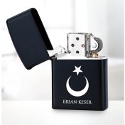 Resim Hediyecim Kişiye Özel Isimli Ay Yıldız Siyah Metal Çakmak 13042 