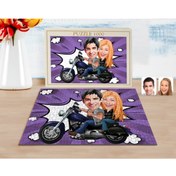 Resim Bk Gift Kişiye Özel Motorcu Sevgililer Karikatürlü 1000 Parça Profesyonel Puzzle-1 