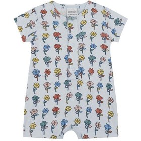 Resim Antebies Organik Mavi Grafik Çiçek Desenli Çıtçıtlı Kısa Kollu Şortlu Kız Bebek Tulum 