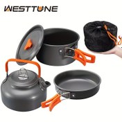 Resim WestTune 3 adet Kamp Pişirme Seti, Potalar, Tencere ve Kettle ile Alüminyum Dış Mekan Taşınabilir Pişirme Ekipmanı, Yürüyüş ve Piknikler için, Piknik Pişirme Ekipmanı|Çok Yönlü Kamp Seti|Alüminyum Pişirme Ekipmanı 