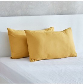 Resim Düz Pamuklu 2'li Yastık Kılıfı 50x70 Sarı Sarı 