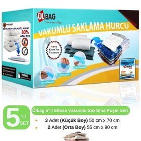 Resim 5'li Vakumlu Saklama Poşeti Seti - Elbise Hurcu - Vakumlu Hurç - Vakumlu Torba Şeffaf 