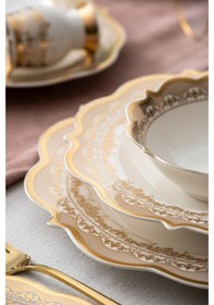 Resim Acar Rosella 60 Parça 12 Kişilik Gold Porselen Yemek Takımı Beyaz - Gold 